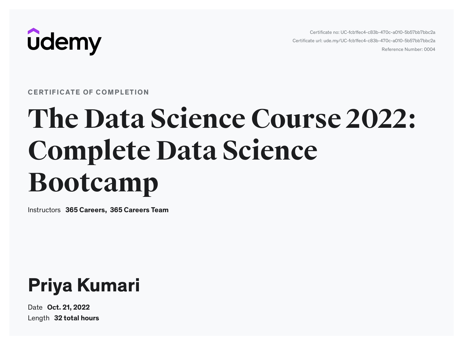 Data Science Bootcamp Certificate