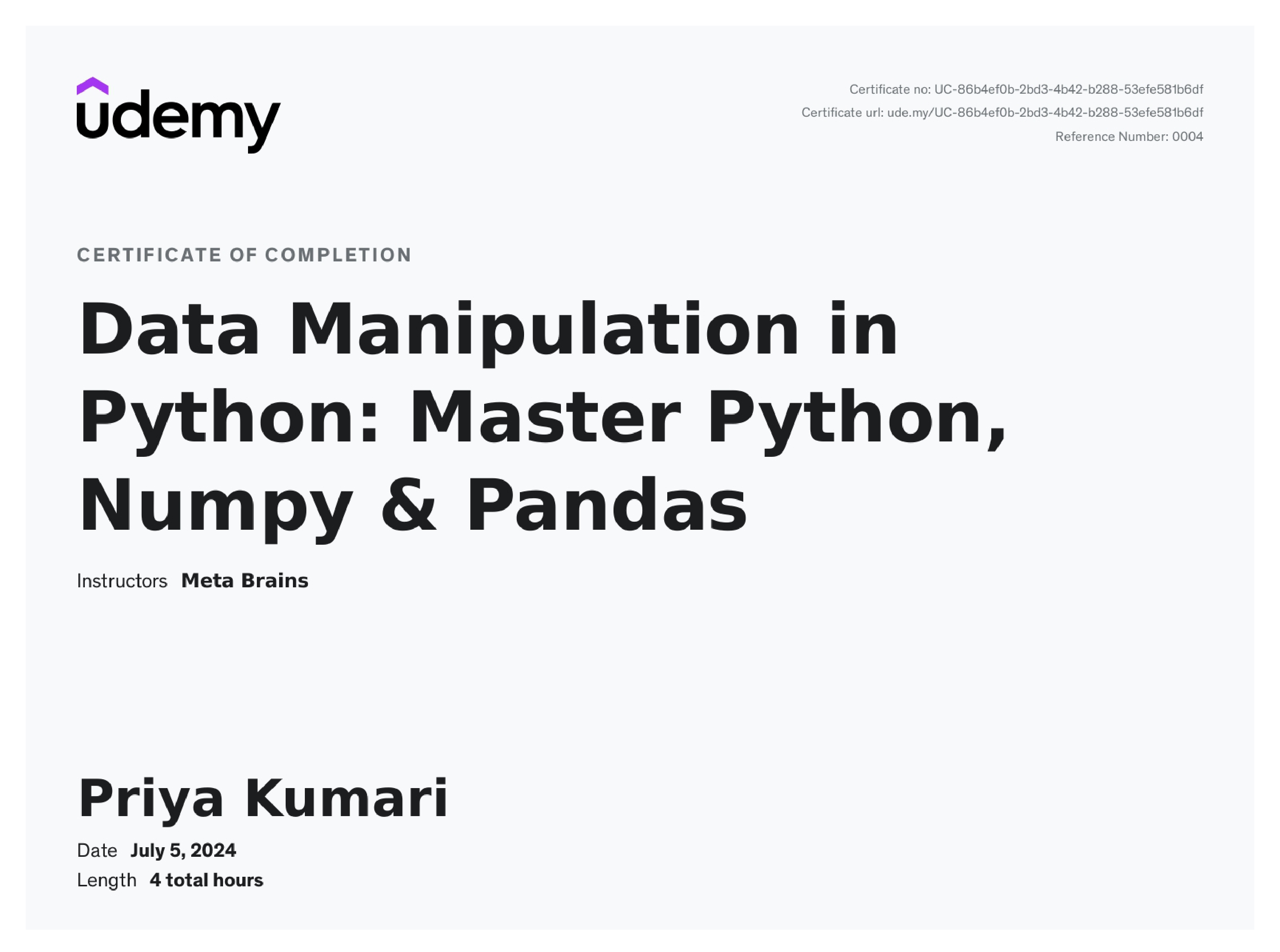 NumPy & Pandas Certificate